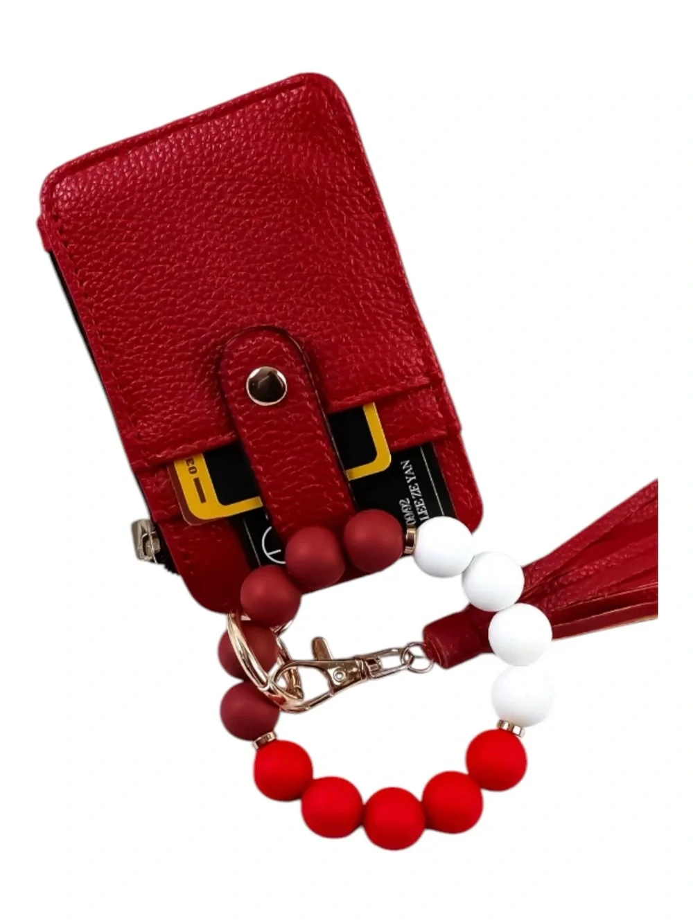 Red Beaded Wristlet Keychain with Tassel